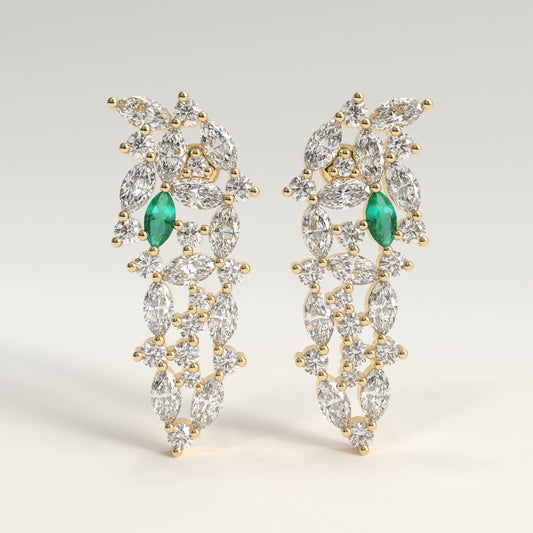Garland Earrings in 18k yellow gold — Colombian emerald and marquise diamond chandelier earrings, 1Em Collection by GOHI