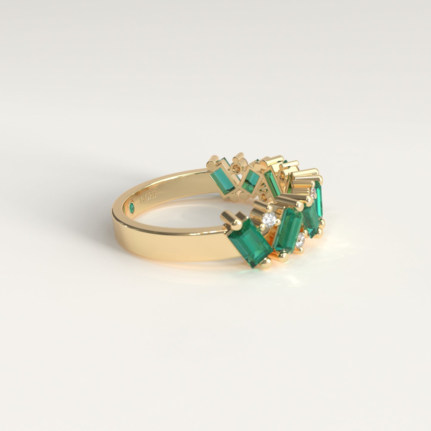 Anillo de Esmeraldas Colombianas Baguette y Diamantes Redondos