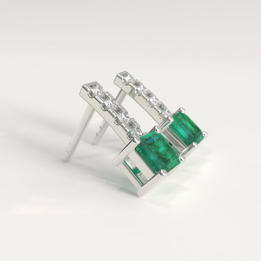 Bar Drop Earrings | Colombian Emerald & Diamond