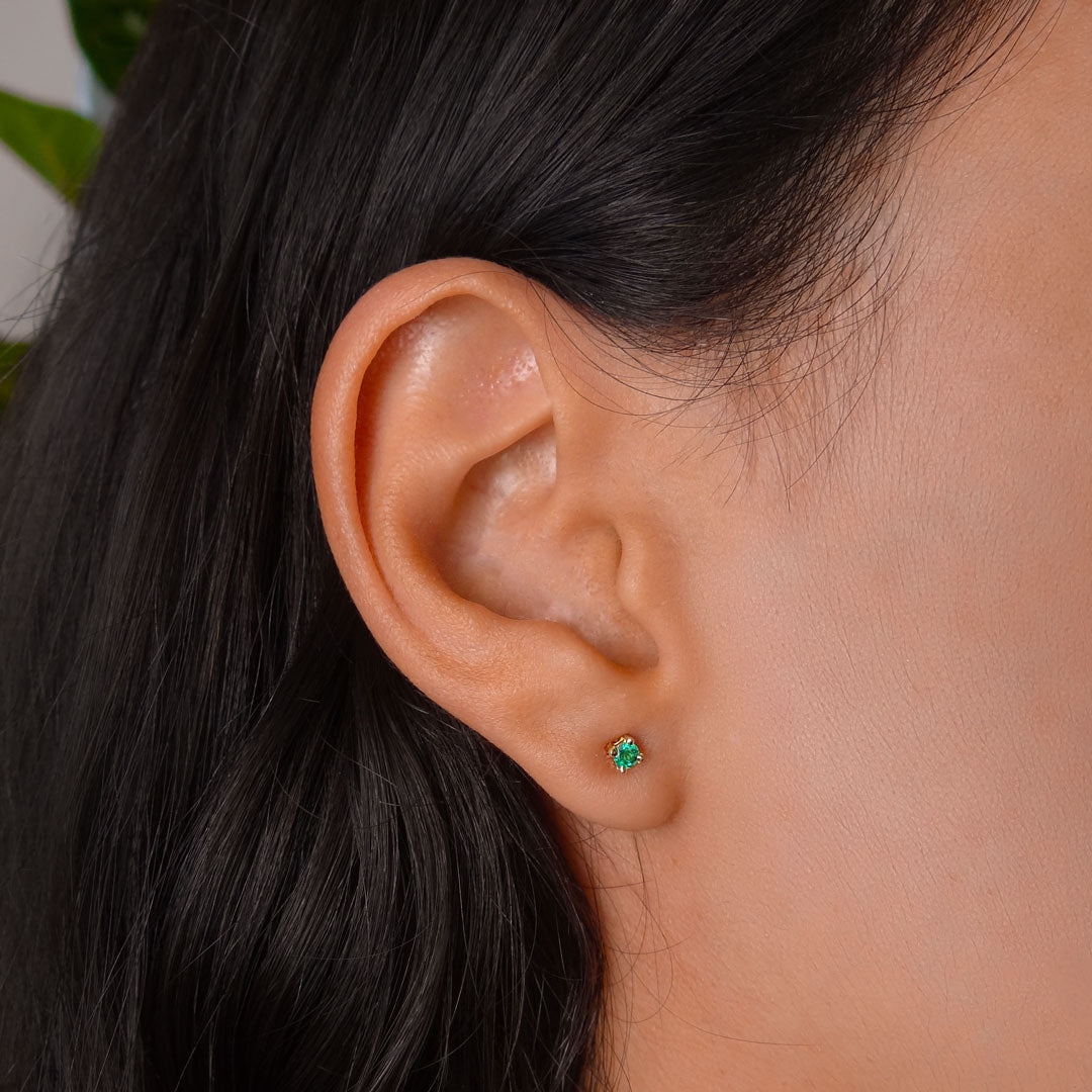 18k Gold Studs with 2mm Round Colombian Emeralds