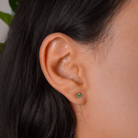 18k Gold Studs with 2mm Round Colombian Emeralds