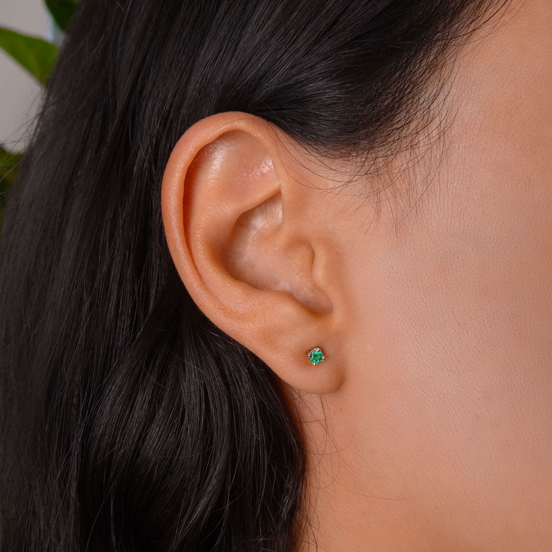 18k Gold Studs with 2mm Round Colombian Emeralds