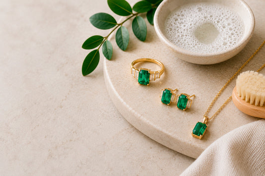 Cleaning a Colombian emerald ring with a soft cloth and mild soap