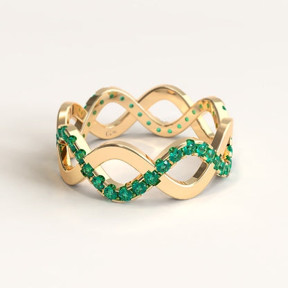 Gold Stackable Eternity Ring with Colombian Emeralds