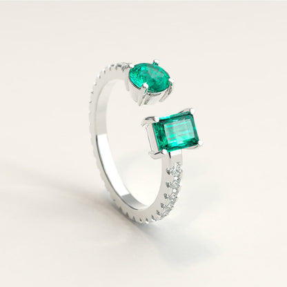18K White Gold Colombian Square and Round Emerald Cocktail Ring