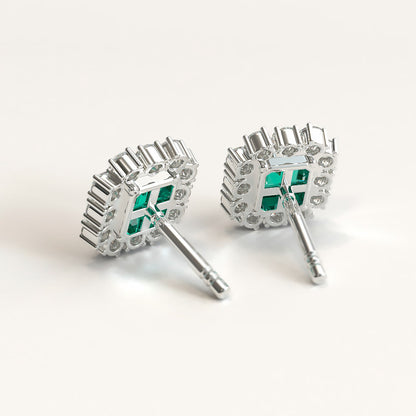 White Gold Cocktail Earrings with Colombian Emeralds and Diamonds