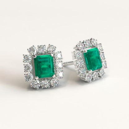 White Gold Cocktail Earrings with Colombian Emeralds and Diamonds