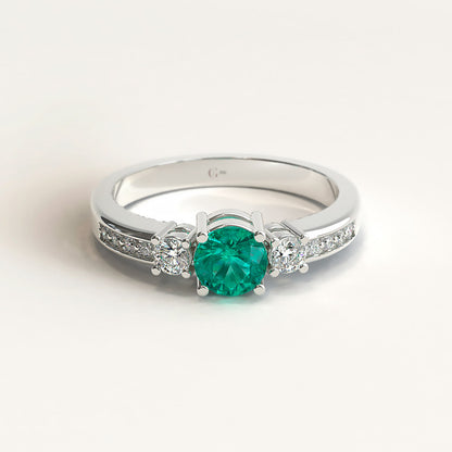 White Gold Trinity Emerald and Diamonds Engagement Ring