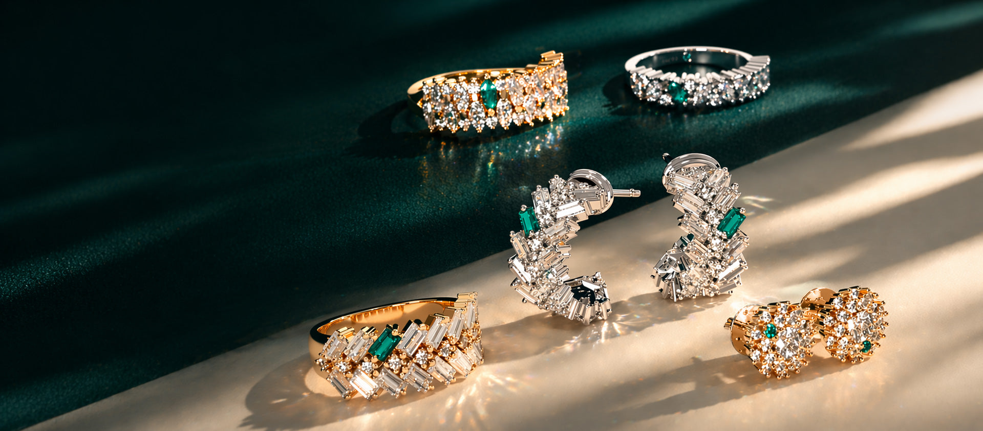 1 Em Collection – Colombian emerald jewelry, one emerald per piece by GOHI. Rings and Earrings with emeralds