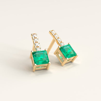 18k Yellow Gold with Emerald and Diamond Cocktail Earrings