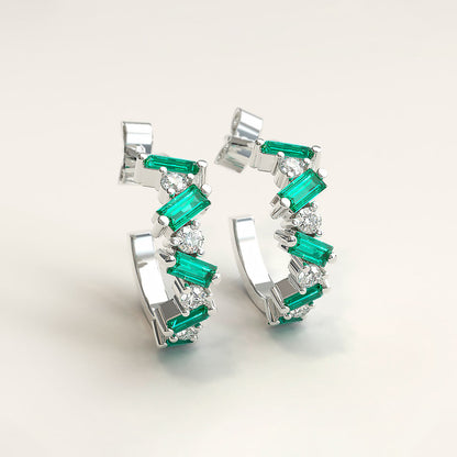 18k Gold Diamond Fantasy C Hoops with Emerald