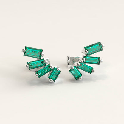 18k White Gold Earrings with Baguettes Emerald