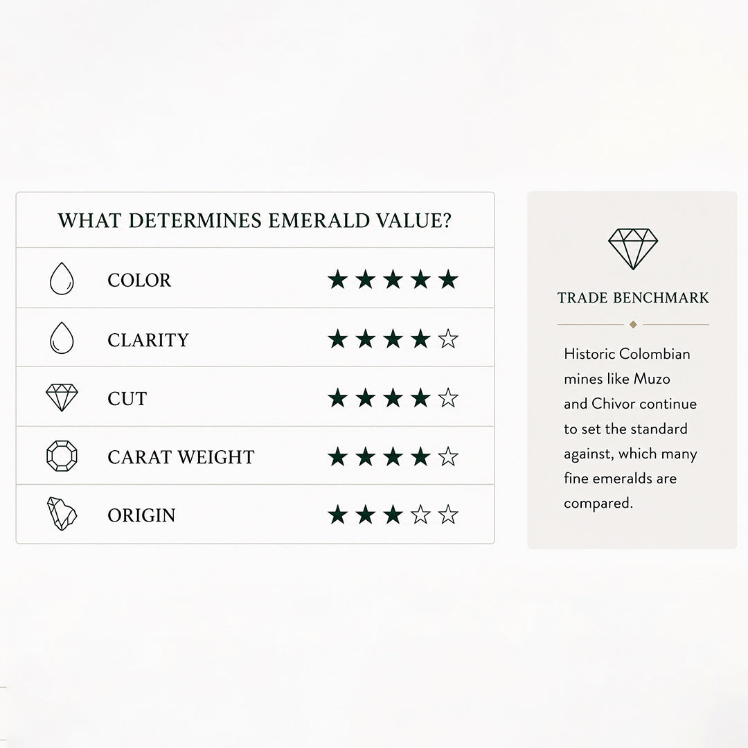 Chart showing what determines emerald value