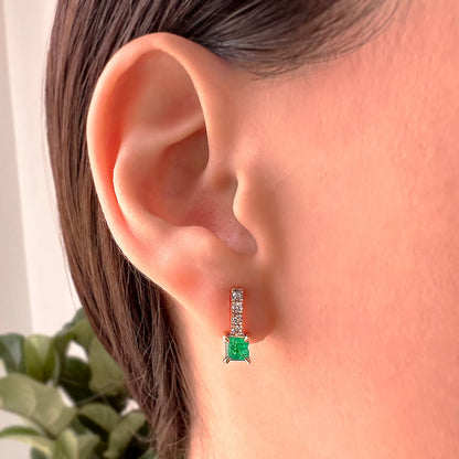 18k Yellow Gold with Emerald and Diamond Cocktail Earrings