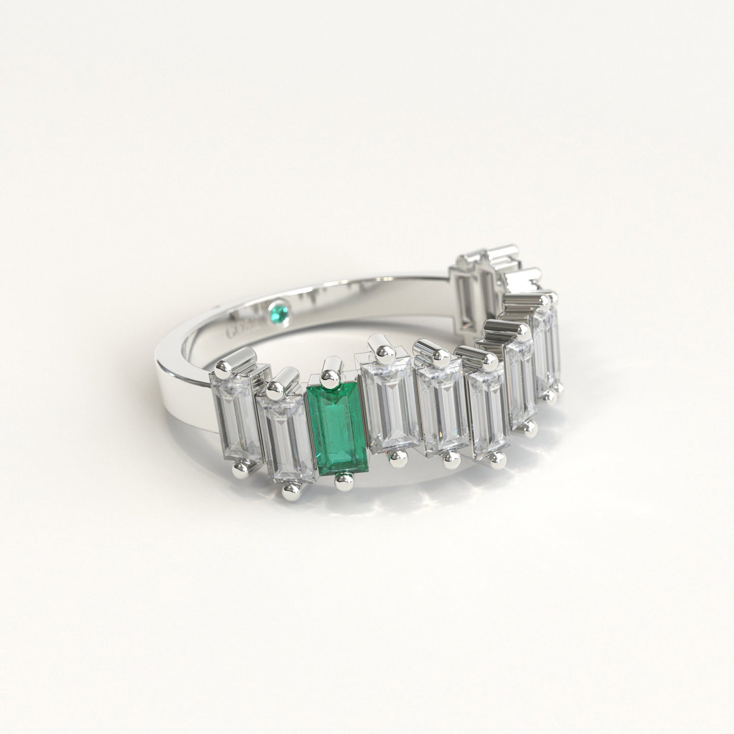 Cadence Ring in 18k white gold — Colombian emerald and baguette diamond band, 1Em Collection by GOHI