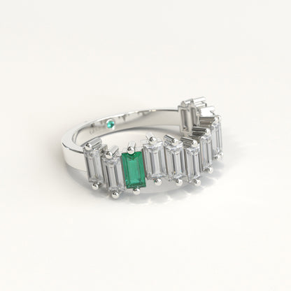 Cadence Ring in 18k white gold — Colombian emerald and baguette diamond band, 1Em Collection by GOHI