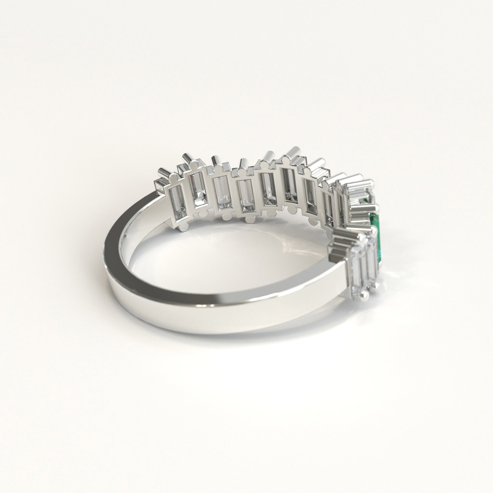 Cadence Ring in 18k white gold — Colombian emerald and baguette diamond band, 1Em Collection by GOHI - back