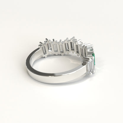 Cadence Ring in 18k white gold — Colombian emerald and baguette diamond band, 1Em Collection by GOHI - back