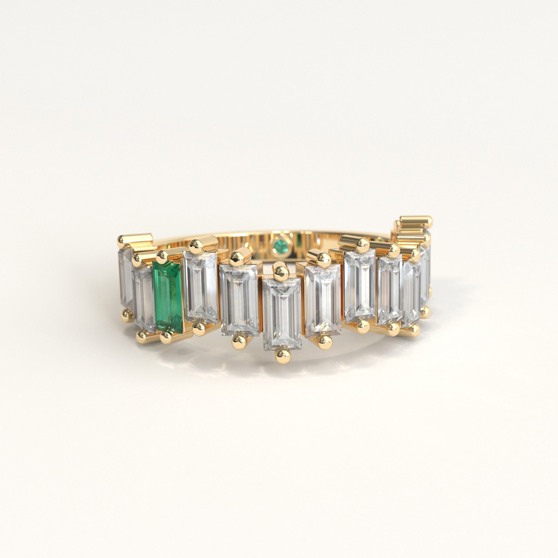 Cadence Ring in 18k yellow gold — Colombian emerald and baguette diamond band, 1Em Collection by GOHI front