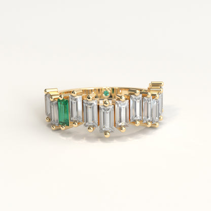 Cadence Ring in 18k yellow gold — Colombian emerald and baguette diamond band, 1Em Collection by GOHI front