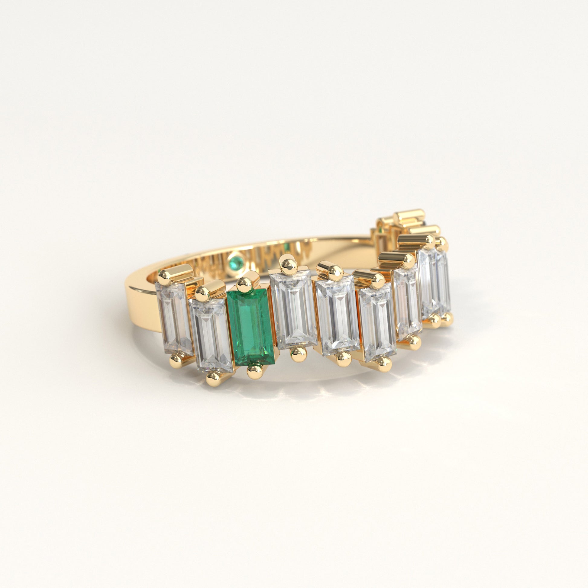 Cadence Ring in 18k yellow gold — Colombian emerald and baguette diamond band, 1Em Collection by GOHI