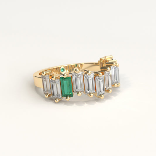 Cadence Ring in 18k yellow gold — Colombian emerald and baguette diamond band, 1Em Collection by GOHI