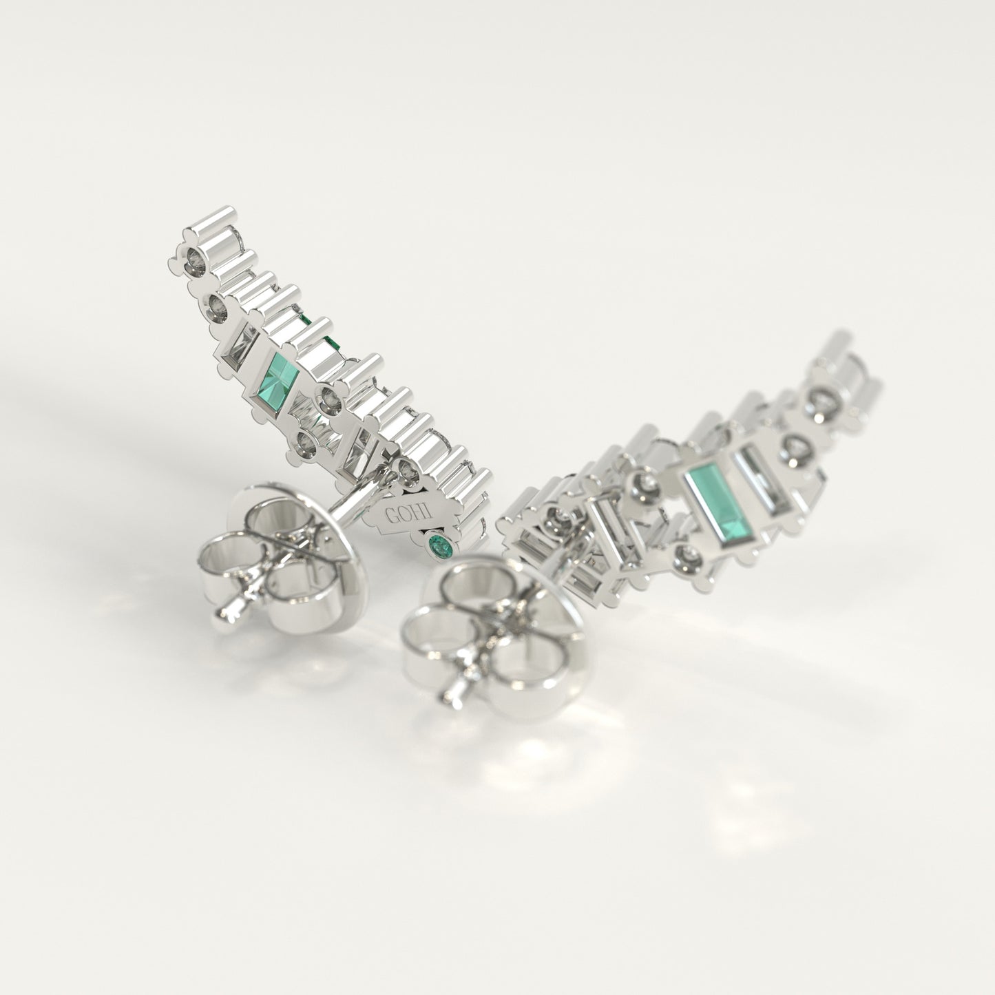 Crest Earrings | Colombian Emerald & Baguette Diamond Ear Climbers