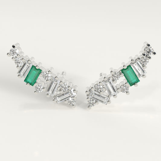 Crest Earrings | Colombian Emerald & Baguette Diamond Ear Climbers