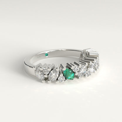 Flourish Ring in 18k white gold — Colombian emerald and marquise diamond band, 1Em Collection by GOHI lateral