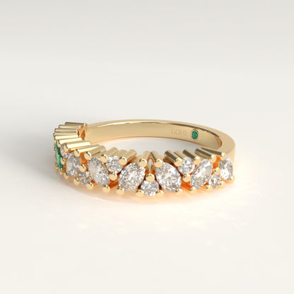 Flourish Ring in 18k yellow gold — Colombian emerald and marquise diamond band, 1Em Collection by GOHI lateral