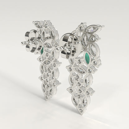 Garland Earrings in 18k white gold — Colombian emerald and marquise diamond chandelier earrings, 1Em Collection by GOHI back