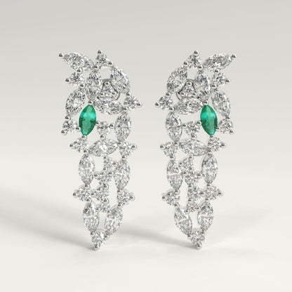 Garland Earrings in 18k white gold — Colombian emerald and marquise diamond chandelier earrings, 1Em Collection by GOHI
