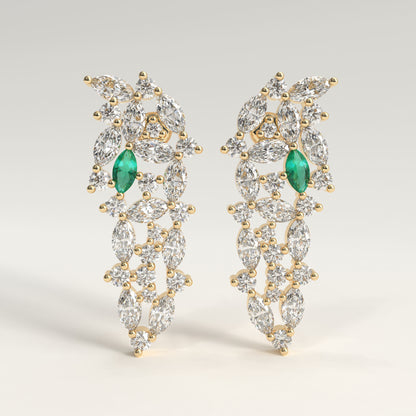 Garland Earrings in 18k yellow gold — Colombian emerald and marquise diamond chandelier earrings, 1Em Collection by GOHI