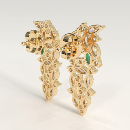 Garland Earrings in 18k yellow gold — Colombian emerald and marquise diamond chandelier earrings, 1Em Collection by GOHI back