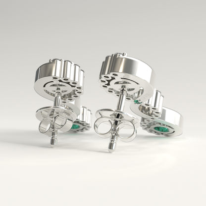 Interlude Earrings in 18k white gold — Colombian emerald and round diamond twisted drop earrings, 1Em Collection by GOHI back