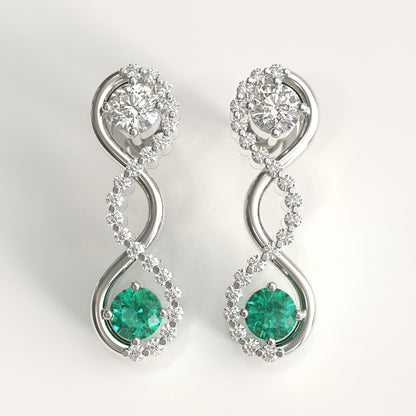 Interlude Earrings in 18k white gold — Colombian emerald and round diamond twisted drop earrings, 1Em Collection by GOHI