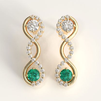 Interlude Earrings in 18k yellow gold — Colombian emerald and round diamond twisted drop earrings, 1Em Collection by GOHI