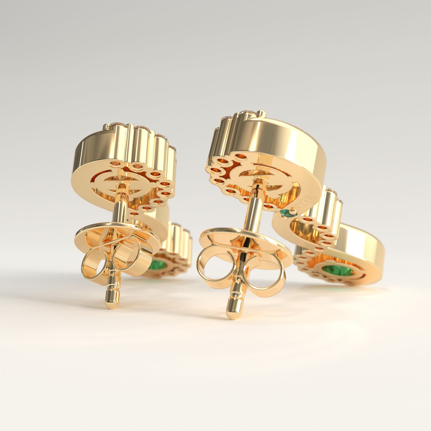 Interlude Earrings in 18k yellow gold — Colombian emerald and round diamond twisted drop earrings, 1Em Collection by GOHI back