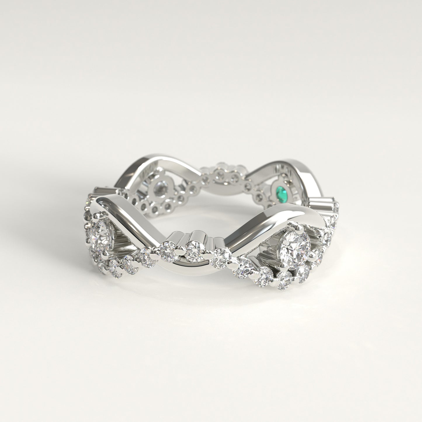 Interlude Ring in 18k white gold — Colombian emerald and twisted diamond band, 1Em Collection by GOHI lateral