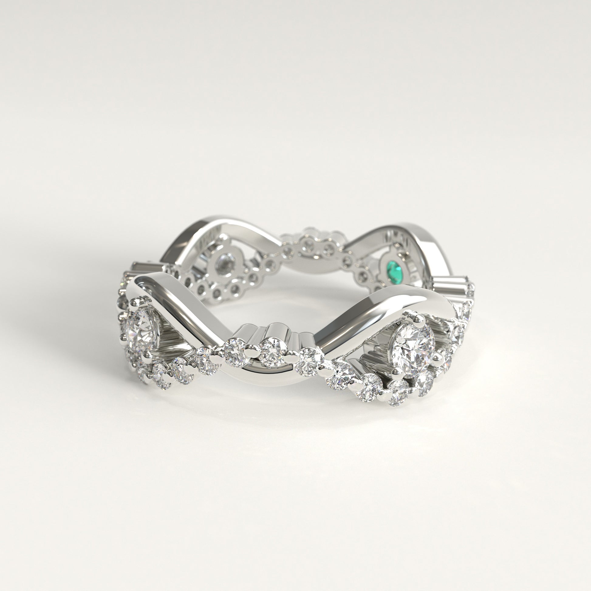 Interlude Ring in 18k white gold — Colombian emerald and twisted diamond band, 1Em Collection by GOHI lateral