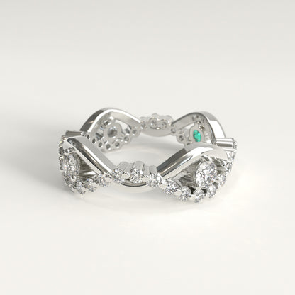 Interlude Ring in 18k white gold — Colombian emerald and twisted diamond band, 1Em Collection by GOHI lateral