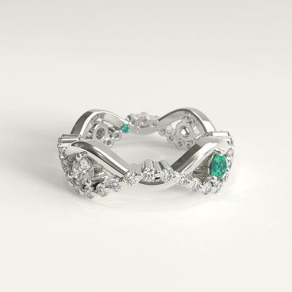 Interlude Ring in 18k white gold — Colombian emerald and twisted diamond band, 1Em Collection by GOHI