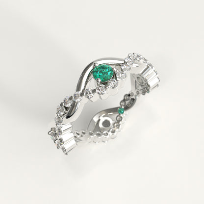 Interlude Ring in 18k white gold — Colombian emerald and twisted diamond band, 1Em Collection by GOHI stand