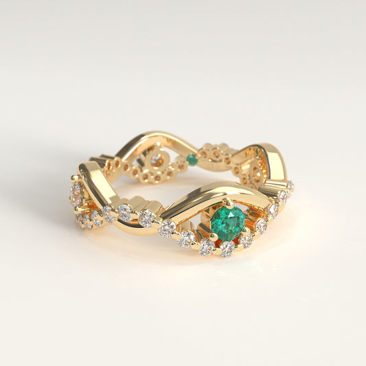 Interlude Ring in 18k yellow gold — Colombian emerald and twisted diamond band, 1Em Collection by GOHI