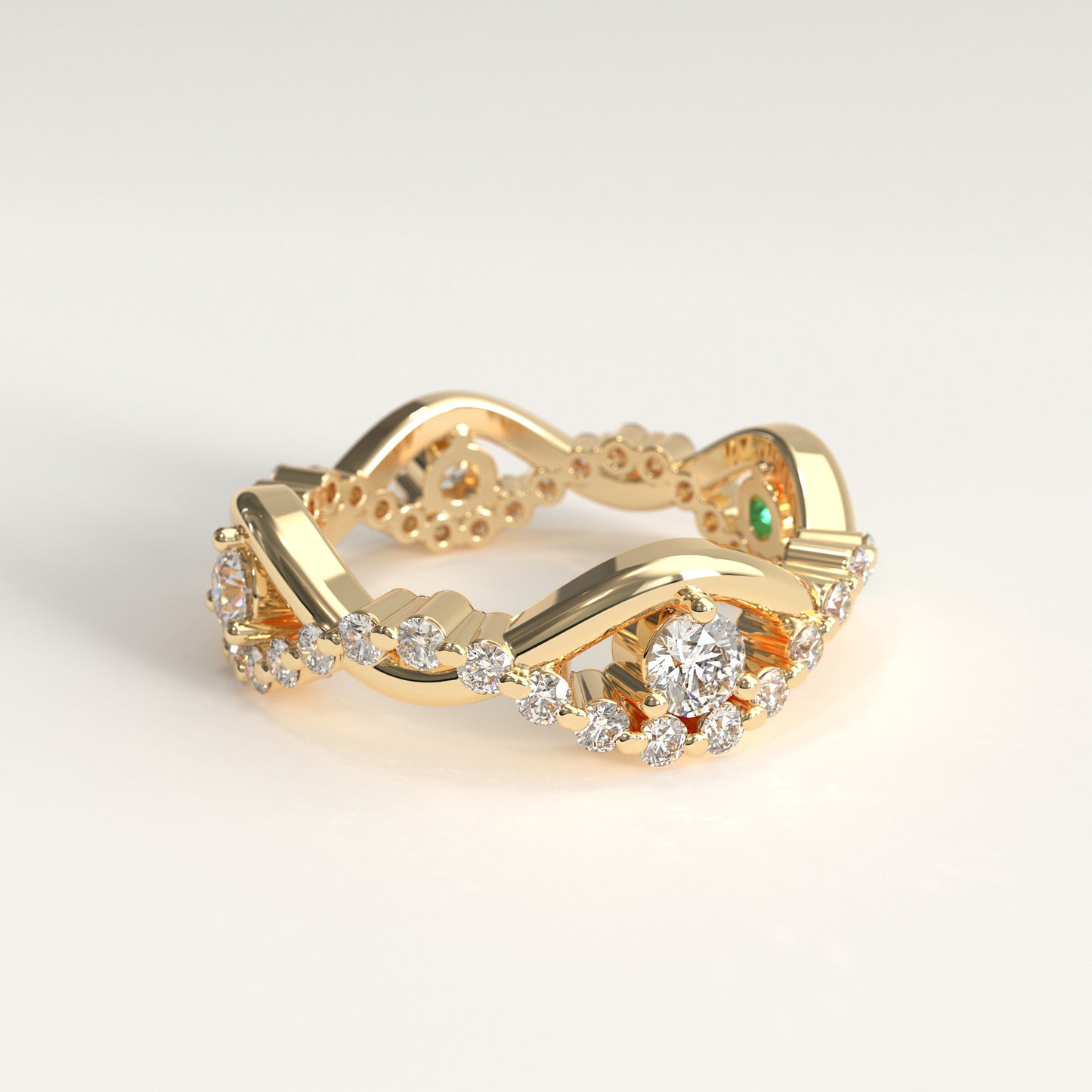 Interlude Ring in 18k yellow gold — Colombian emerald and twisted diamond band, 1Em Collection by GOHI lateral