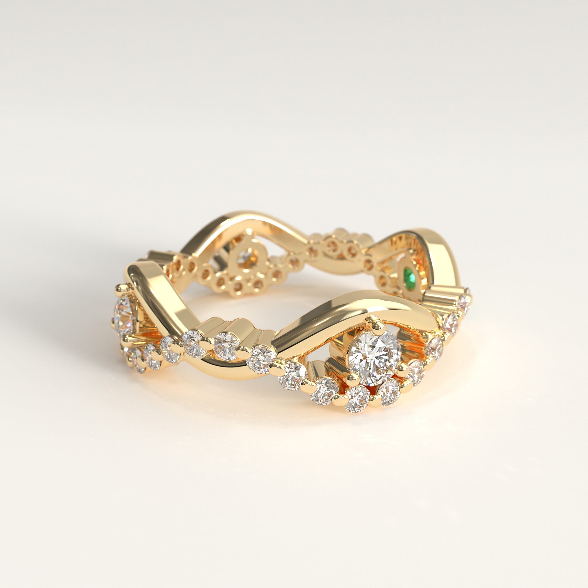 Interlude Ring in 18k yellow gold — Colombian emerald and twisted diamond band, 1Em Collection by GOHI lateral