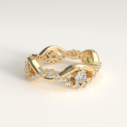 Interlude Ring in 18k yellow gold — Colombian emerald and twisted diamond band, 1Em Collection by GOHI lateral