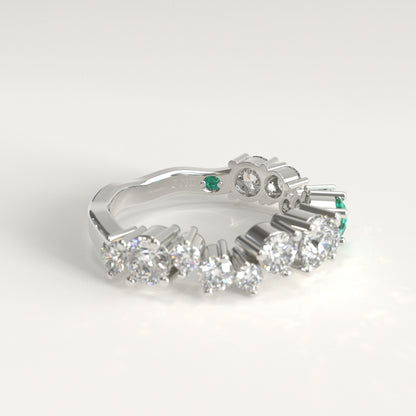 Meridian Ring in 18k white gold — Colombian emerald and graduated round diamond band, 1Em Collection by GOHI lateral