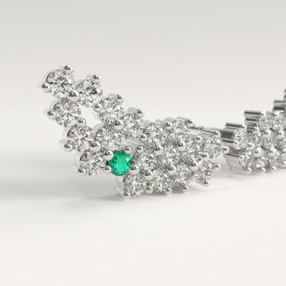Rung Earrings in 18k white gold — Colombian emerald and round diamond cluster ear climbers, 1Em Collection by GOHI close up