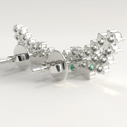Rung Earrings in 18k white gold — Colombian emerald and round diamond cluster ear climbers, 1Em Collection by GOHI back